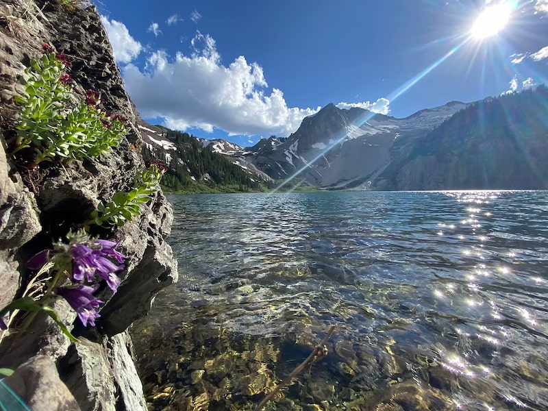 Beautiful Snowmass lake in Colorado on Maroon Bells Four Pass Loop