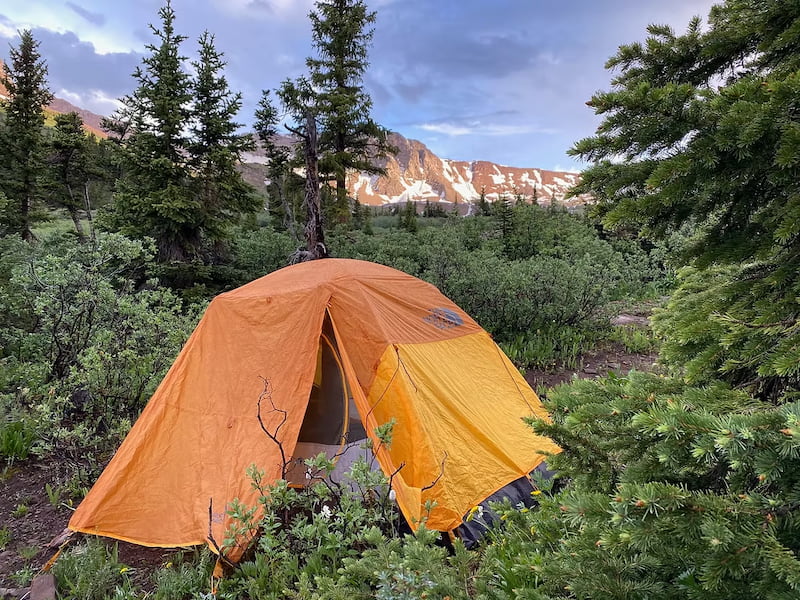 Our tent during a storm on Four Pass Loop, Maroon Bells, Colorado