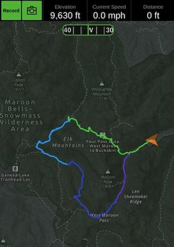 Map of the Four Pass Loop trail