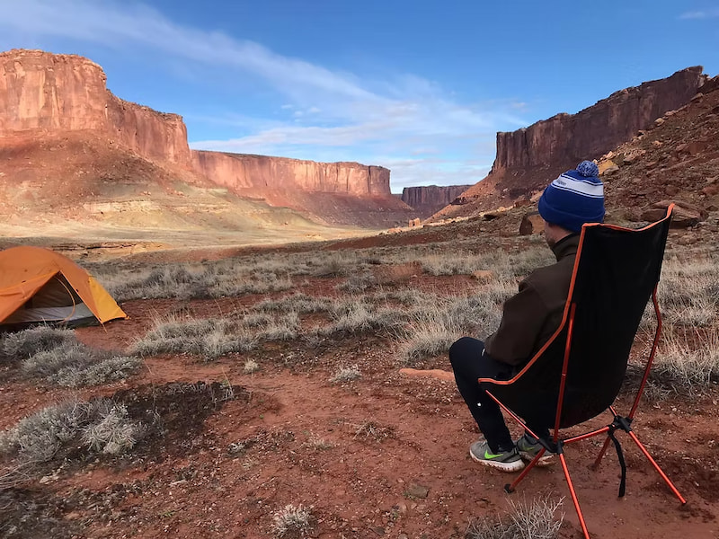 Sunrising above campsite in Canyonlands National Park