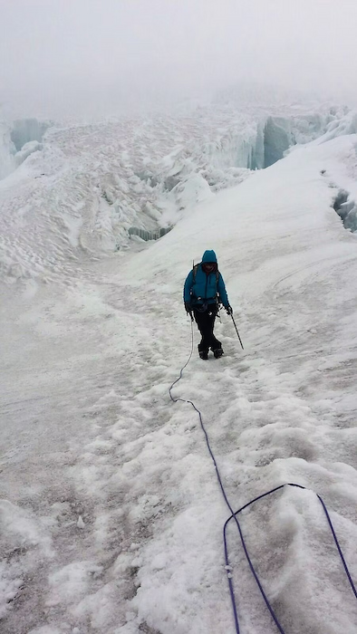 Attaching a rope for safety on Cayambe