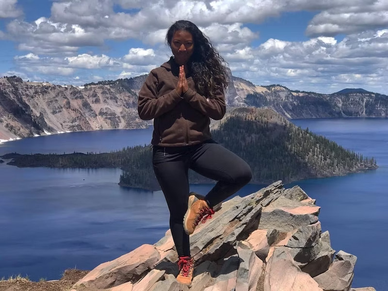 Yoga pose at Crater Lake National Park