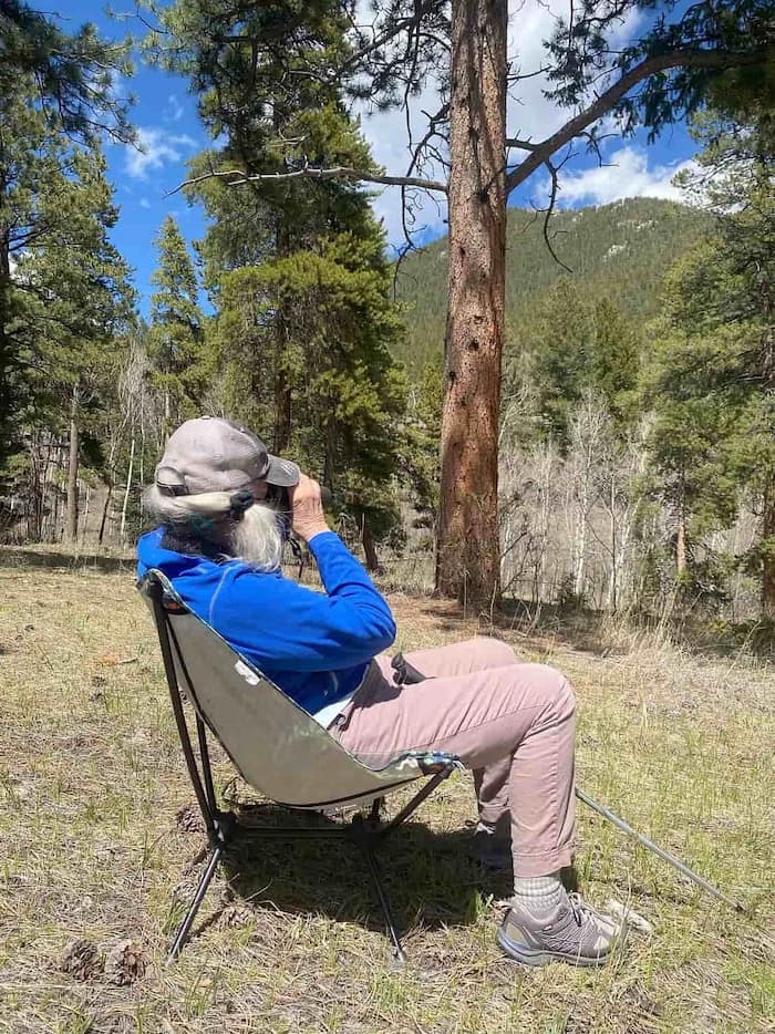 Birding in the forests of the Colorado Rockies all from a chair