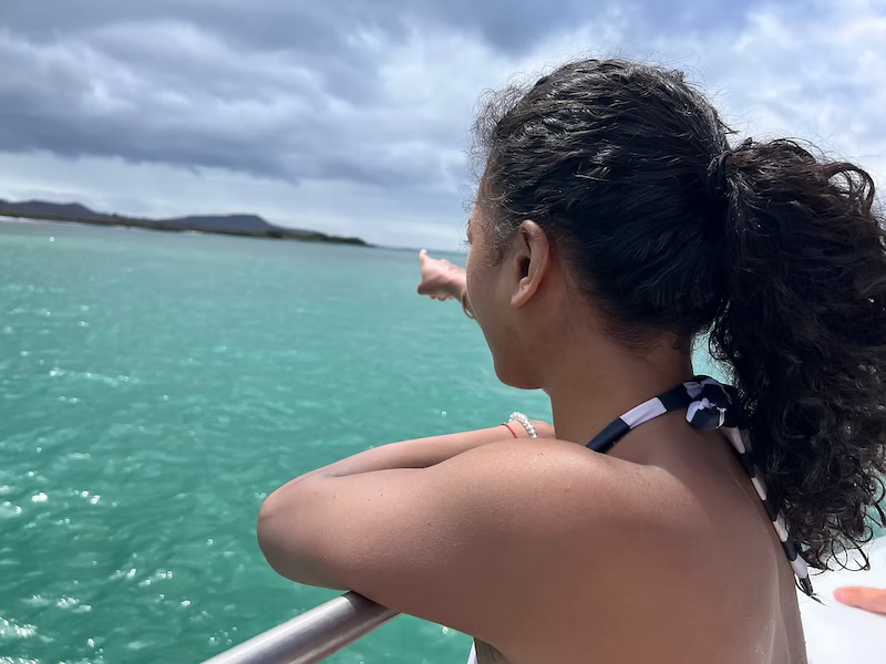 Looking out to the upcoming island from the boat