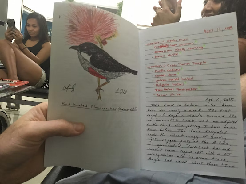 Journaling and drawing the birds we saw during the trip
