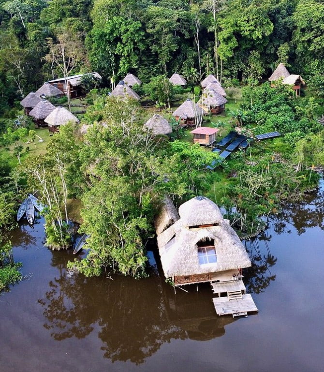 Aerial view of Sani Lodge in Yasuni National Park, Ecuador