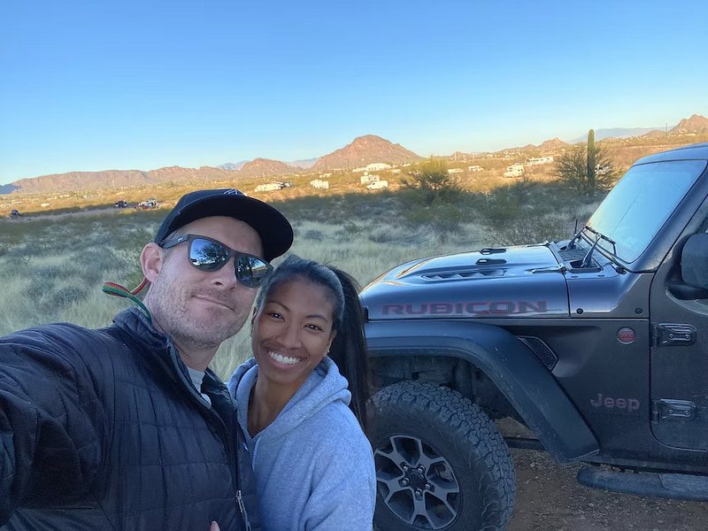 Selfie with our new jeep out in the desert