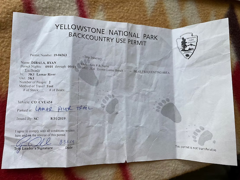 Permit for back country camping